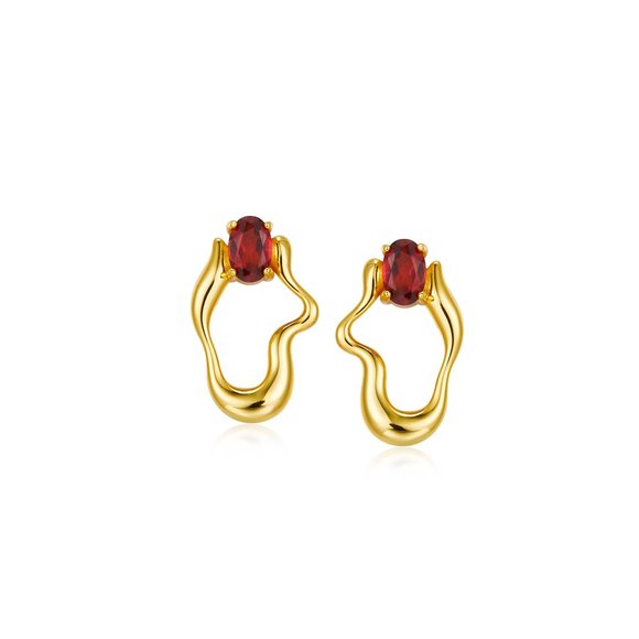 NEW 18K gold plated sterling silver earrings,natural red garnet,gemstone,stylish - Picture 4 of 13